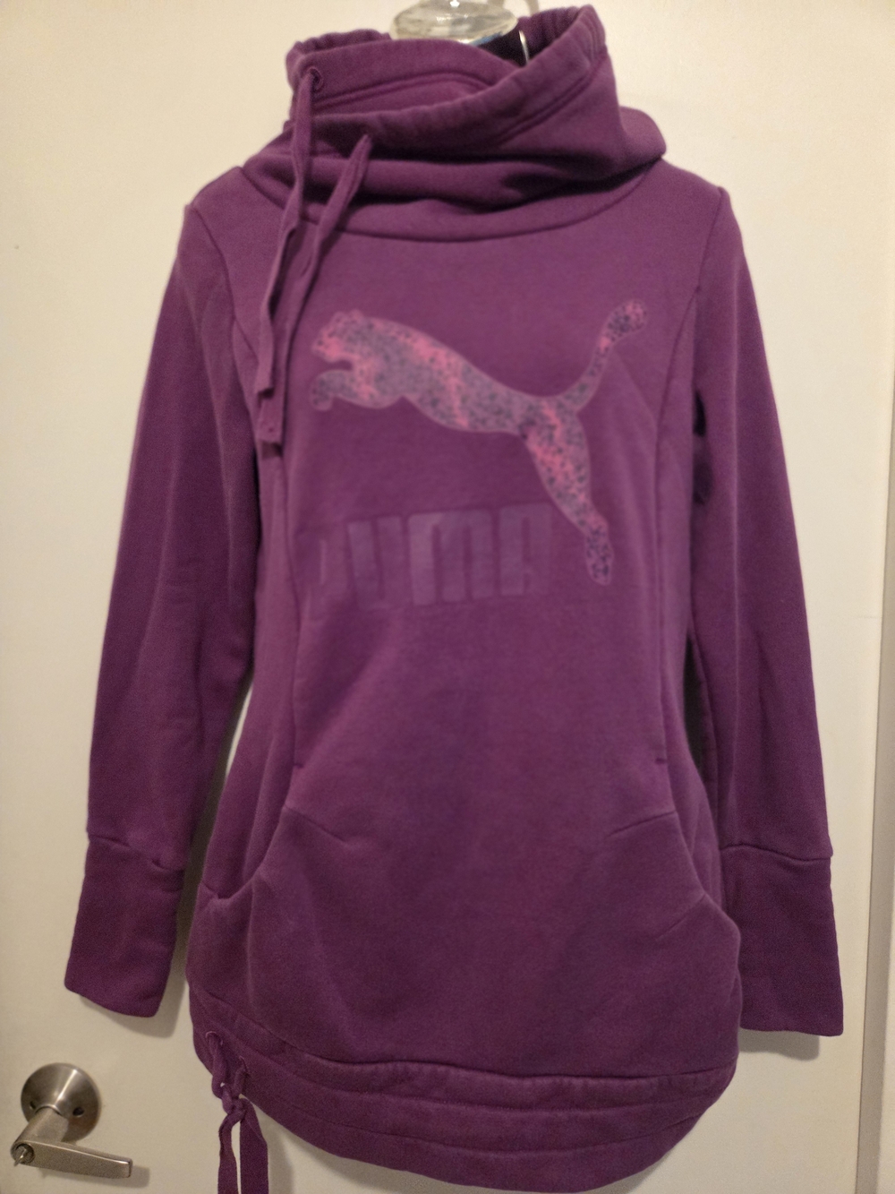 PUMA Purple Cowl Neck Hoodie Tunic Sweatshirt Size M Cozy Athleisure